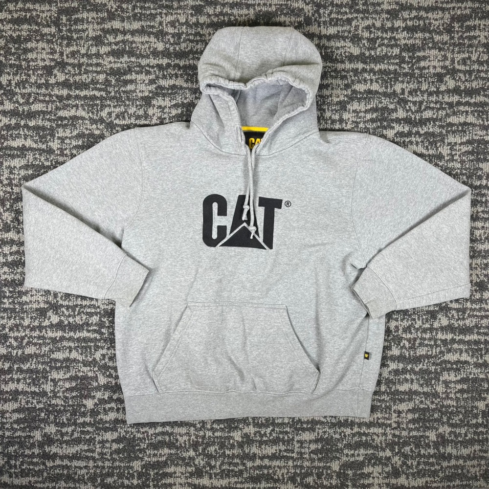Caterpillar Hoodie Mens XXL Gray CAT Logo Pullover Fleece Sweatshirt Workwear
